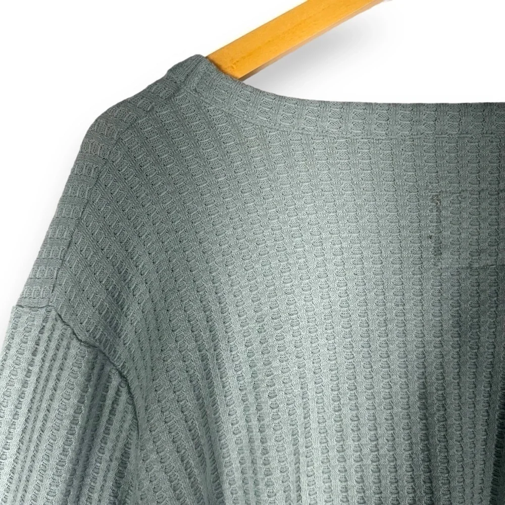 4 for $20 SALE! Chaser Waffle Knit Thermal V Neck Long Sleeve Top, Mint, Size XL - Picture 8 of 10
